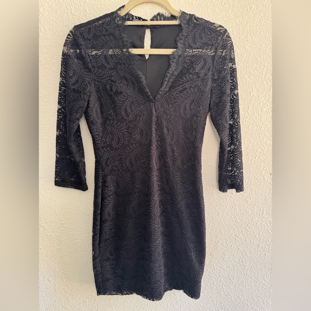 Source Unknown Elegant Black Lace Long Sleeve Dress
